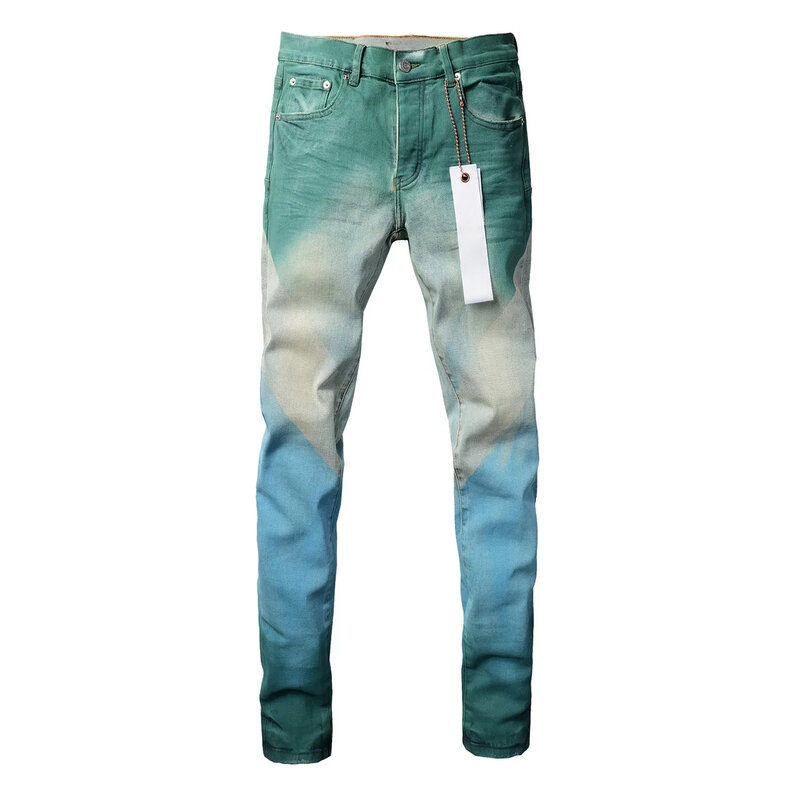 Jeans di marca ROCA viola High Street Heavy Industries spray verniciato PU su colla gradiente riparazione pantaloni Skinny in Denim a vita bassa