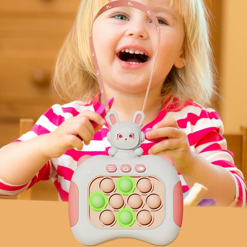 Quick Push Bubble Toy Light Up Cartoon Rabbit Push Bubble Game Handheld Sensory Fidget Toy for Kids Adults 4 Modes Stress Relief