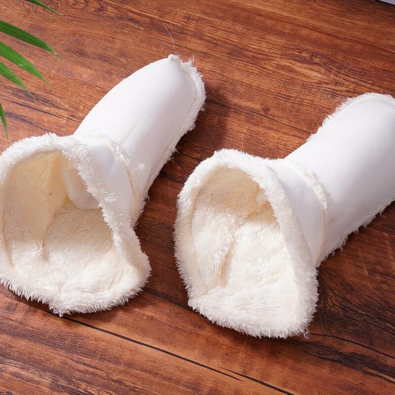 V5I4รองเท้าแบบมีรูระบายผู้หญิงถุงหุ้มรองเท้าขาว1คู่, ปลอกผ้าหนานุ่มสามารถถอดซักได้ให้ความอบอุ่นในฤดูหนาว