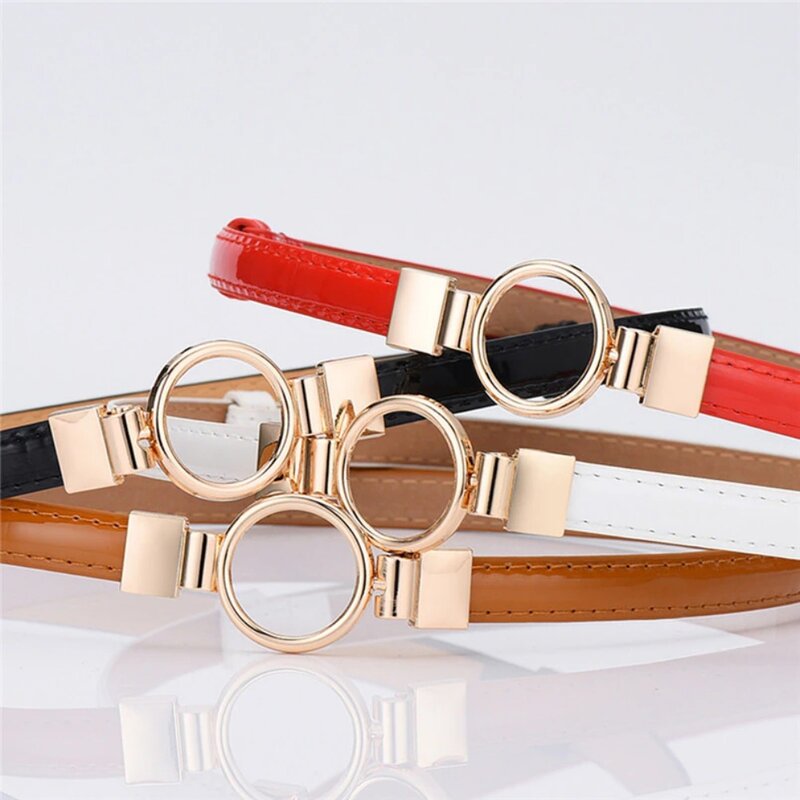 Cintura sottile moda donna fibbia rotonda in metallo PU pelle rosso kaki cintura bianca per donna Cinturones Para Mujer