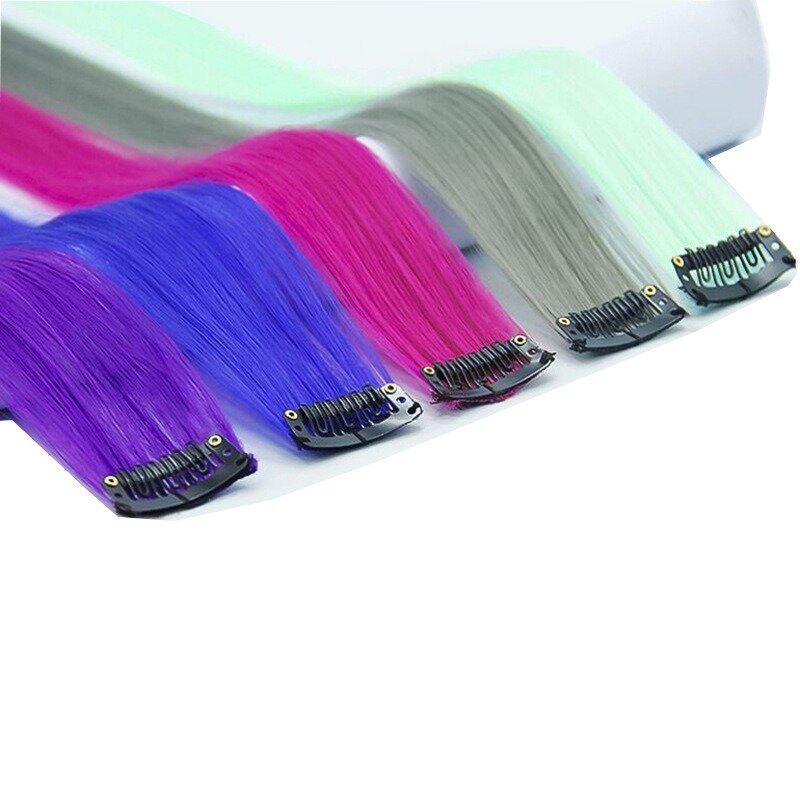 Eendelig Fancy Rood Roze Kleur Clip Hair Extensions Markeren Gekleurde Clip-In Een Stuk Rechte Kleurrijke Regenboog