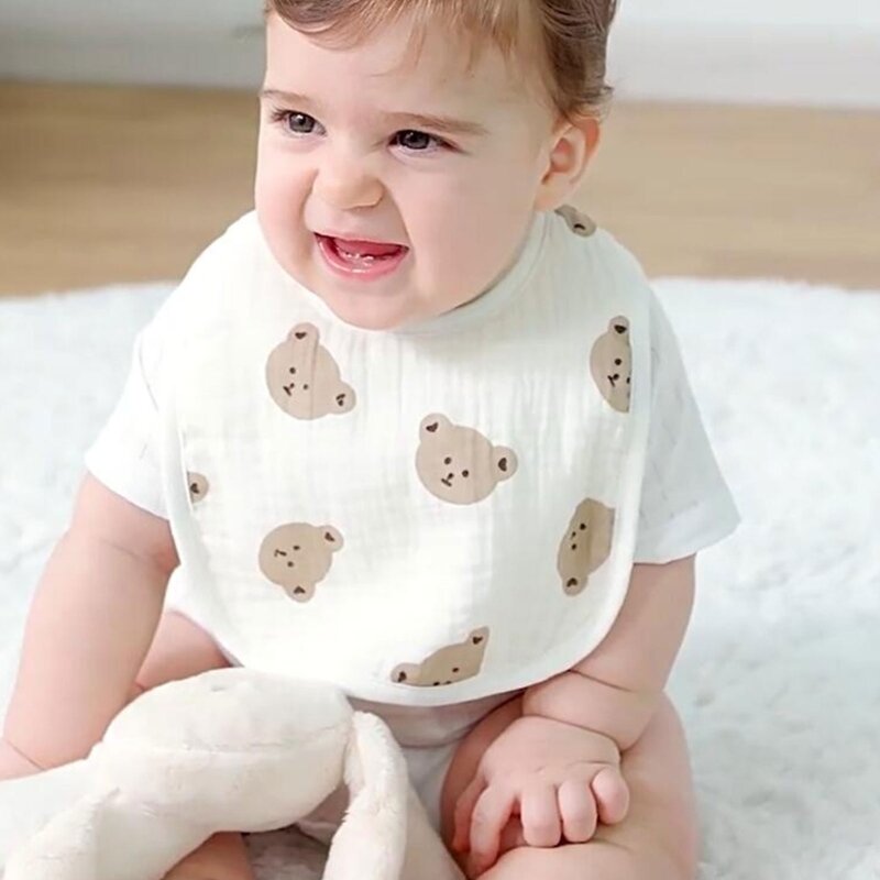 Celemek makan bayi untuk balita, perlengkapan bayi handuk liur lembut bernapas bahan katun, kain sendawa
