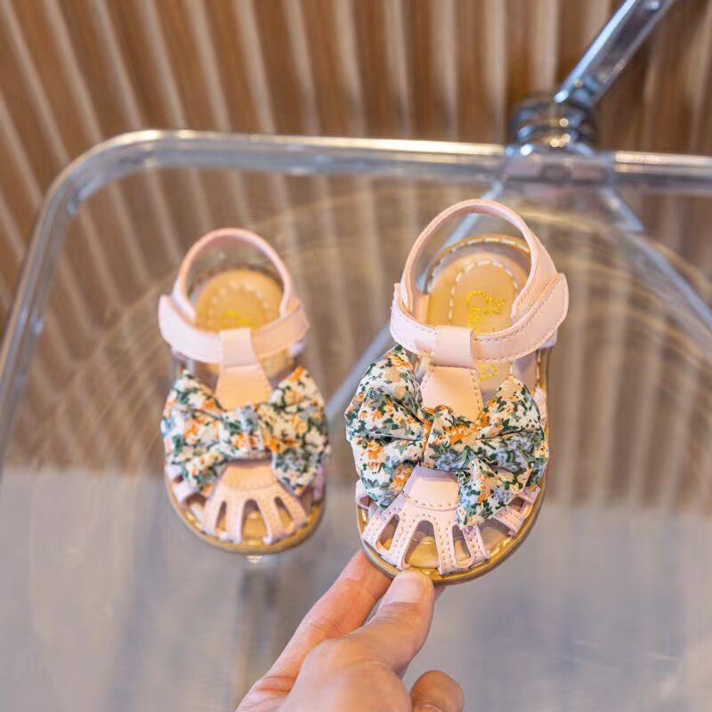 Congme 0-4Yrs sandali per neonate moda estiva stile coreano bambino scarpe basse per bambini scarpe da principessa Flroal con fiocco antiscivolo