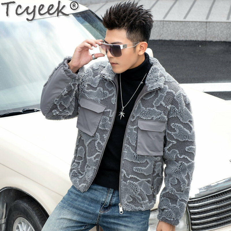 Tcyeek-abrigo de lana 30% para Hombre, chaqueta informal de piel auténtica, ajustada, de oveja, ropa de invierno