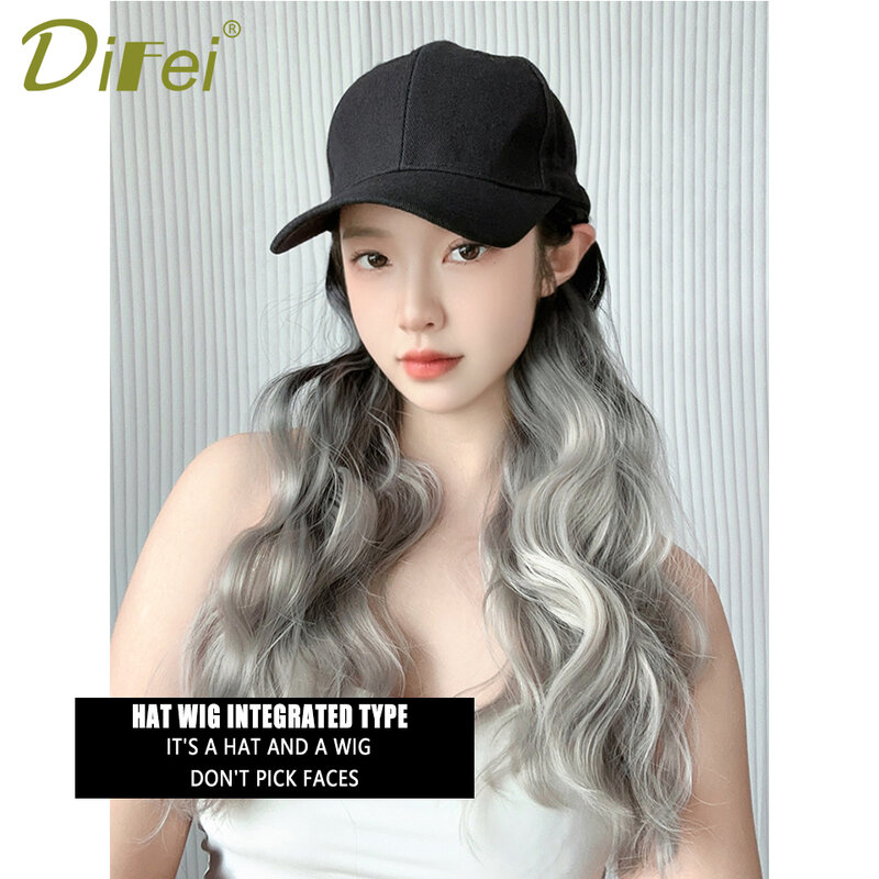 Synthetic Wig Hat Wig Female Highlights Long Curly Hair Full Head Fashion Joker Duck Tongue Baseball Wig Hat