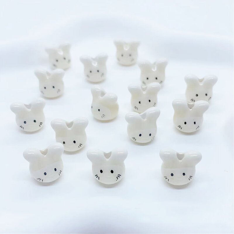 中国のセラミックビーズ,磁器ビーズ,かわいいウサギ,動物の形,10個