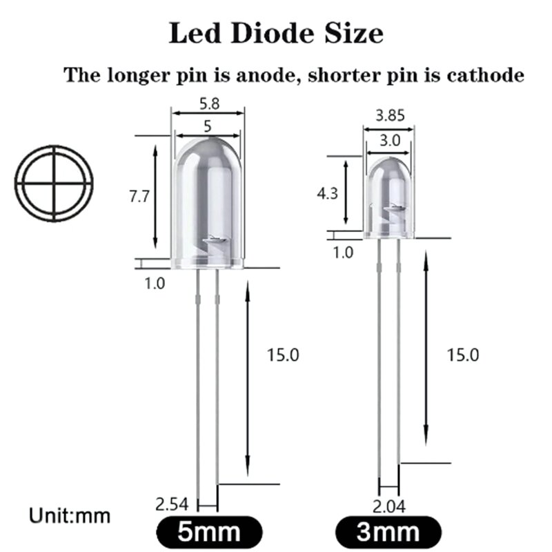 Juego de luces LED para manualidades, Kit surtido de luces LED de 3mm y 5mm, color blanco, amarillo, rojo, verde y azul, DIY, 100 piezas