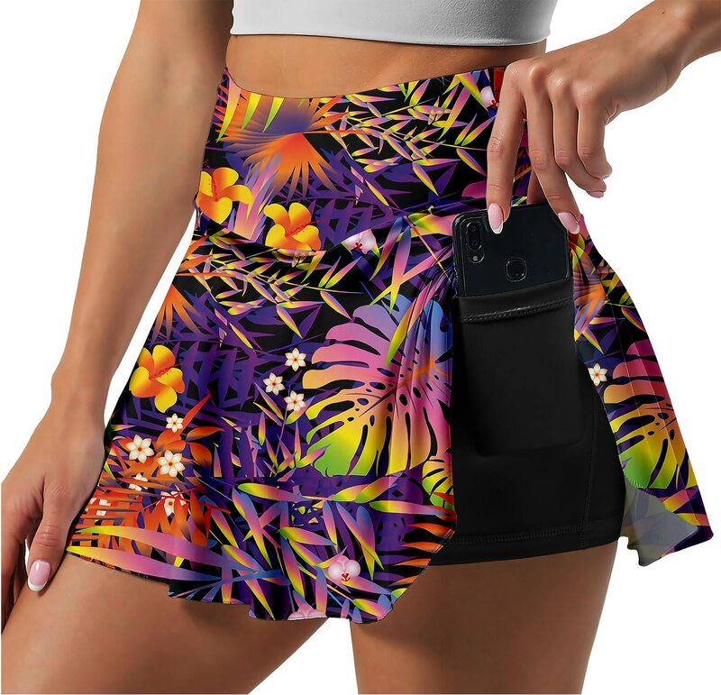 Falda de Yoga elástica de cintura alta para mujer, Falda plisada de tenis con 2 bolsillos, antideslumbrante, para Golf, baile, correr y Fitness