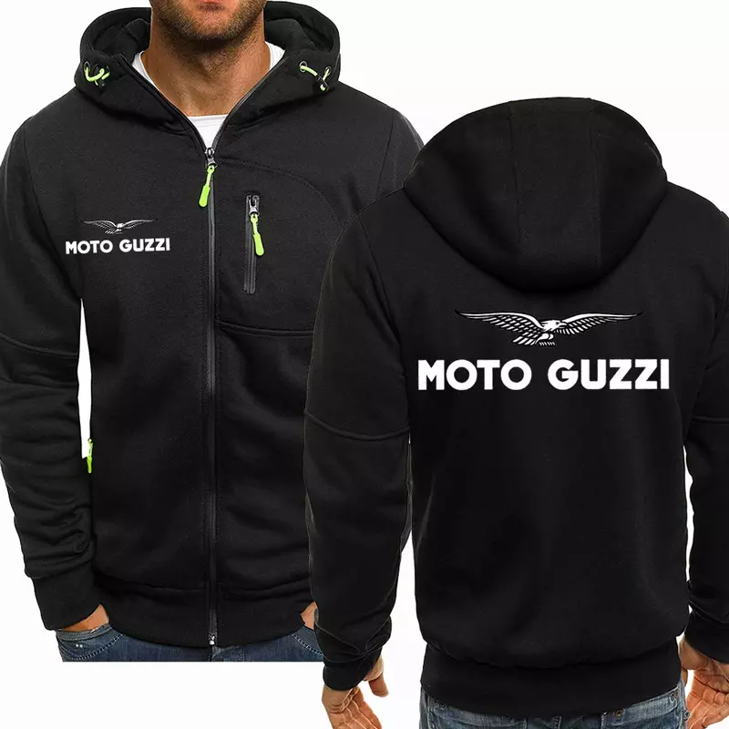 Moto Guzzi-Capuz de algodão masculino com zíper manga comprida, Hip-Hop Harajuku com capuz, jaqueta casual, moda, primavera, outono, novo, 2023