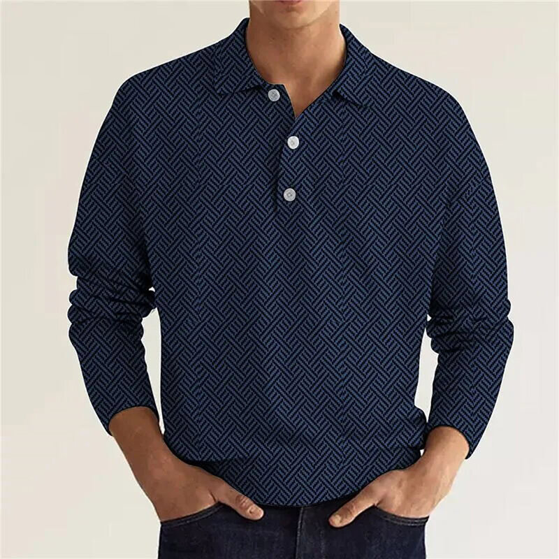 Camisas polo masculinas para impressão 3D, tops de manga comprida, design de botões, casual, vintage, trabalho, roupas esportivas, novo