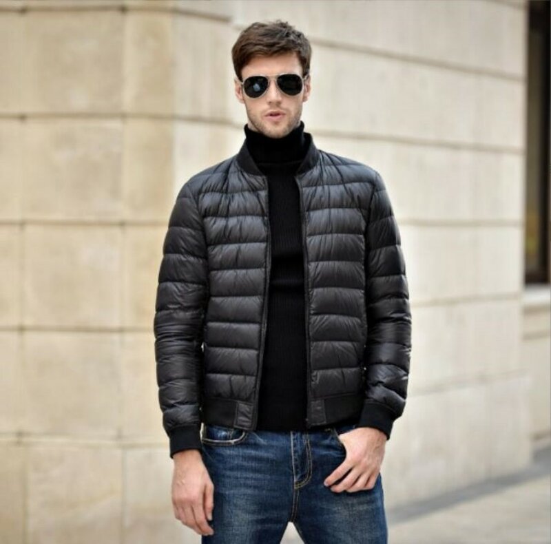 남성용 초경량 다운 재킷, 따뜻한 90% 화이트 덕 다운 파카, 스탠드 칼라, 지퍼 다운 아우터, 2023 겨울