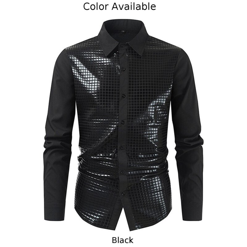 Fashionable Mens Sequin Button Shirt for Nightclub Nights 40 Sparkling Sequin Long Sleeve Shirt for Men's Dance Competitions