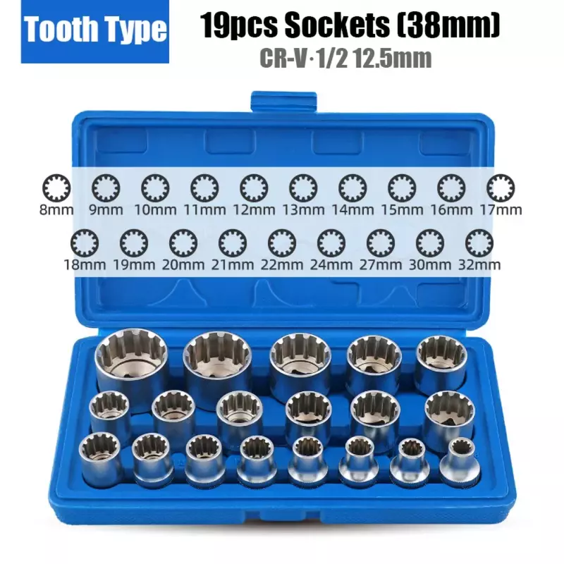 New Type 12 Point Torx  Wrench Set Lock Socket Crv Hex Torx Splined Bit Socket Set Hex Socket Repair Tool Kit M8-M32