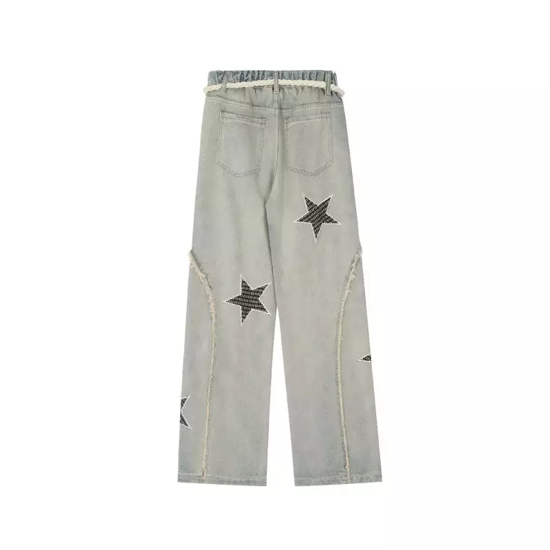 Deeptown Star Y2k Jeans Vintage wanita, celana Denim lebar Grunge, celana panjang Harajuku pakaian jalanan 90s estetika Kpop