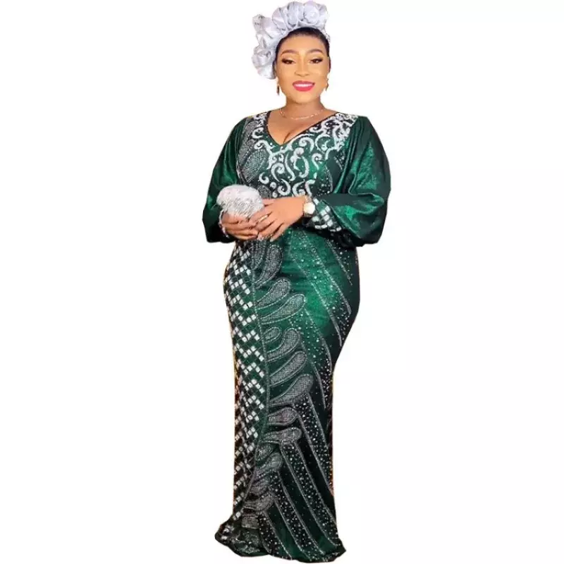 Maxi abiti verdi Africa abbigliamento abiti africani per le donne abito lungo musulmano abito africano di moda di alta qualità per signora