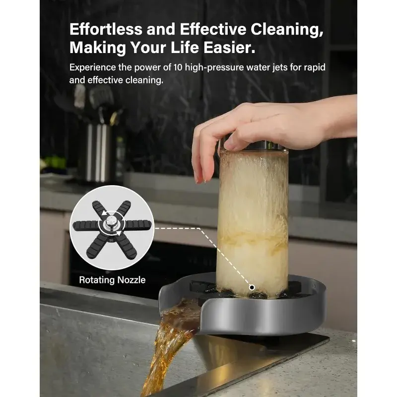 Rinser de vidro em aço inoxidável para pia de cozinha, Cup Cleaner para Bar Sink Anexo, Atualizado 360 ° Rotating Jet, Cup Washer