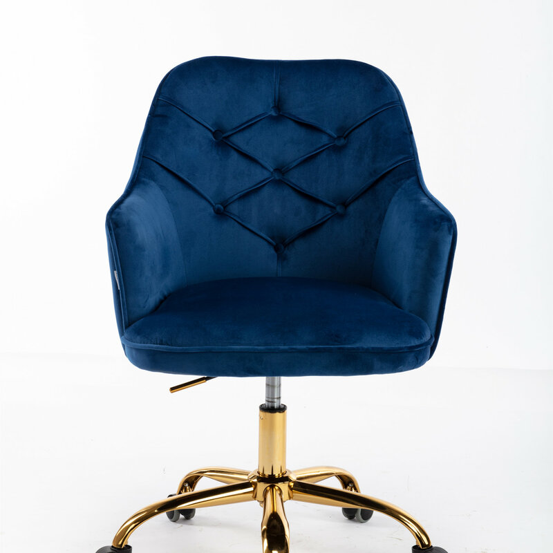 Nowoczesne krzesło obrotowe w kolorze granatowym z aksamitu - Fotel rekreacyjny COOLMORE do salonu i biura