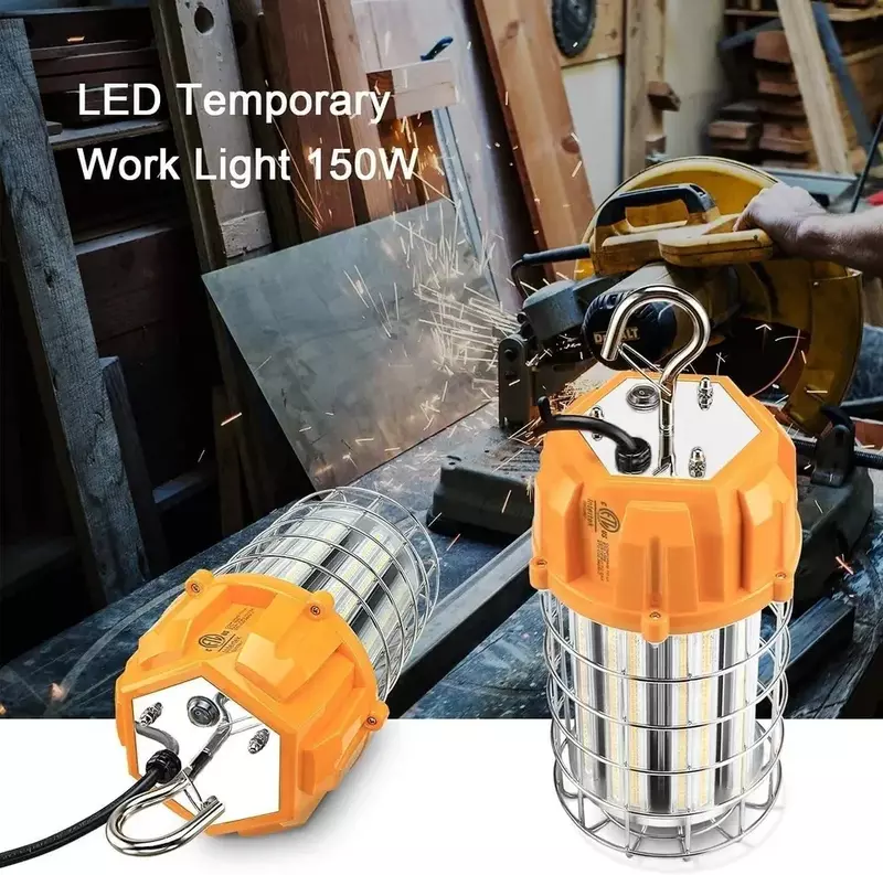 ไฟ LED แขวนสำหรับงานก่อสร้าง150วัตต์พร้อมตะขอไฟไซต์งานชั่วคราว22500lm 5000K แสงแบบพกพา