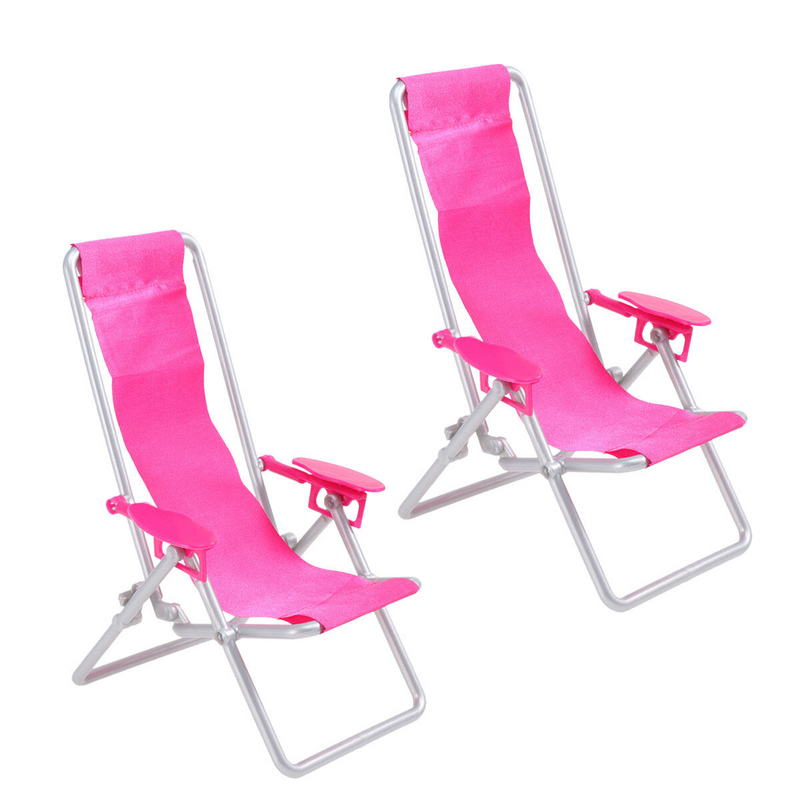 2pcs Folding Beach Chair Miniature Deck Chair Model Miniature Furniture Decoration