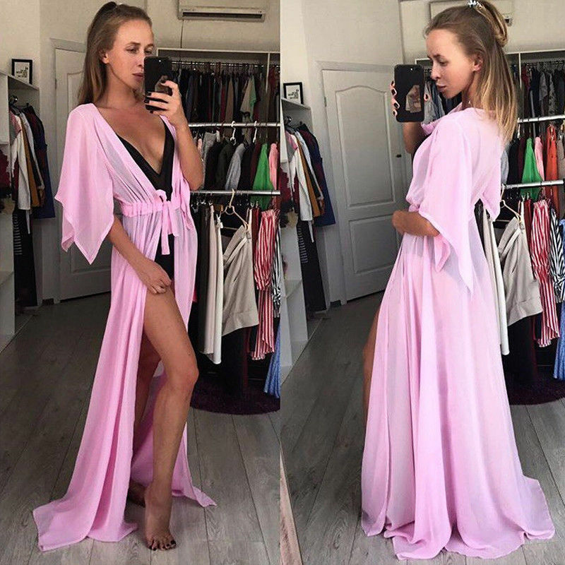 Bikini Seksi Wanita Penutup Gaun Panjang Sifon Pakaian Renang Wanita Penutup Elegan Padat Pakaian Pantai Pakaian Renang Musim Panas Baju Renang