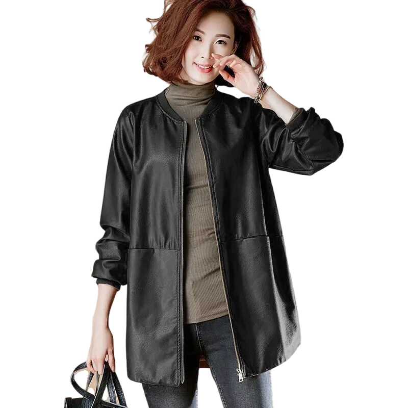 Novo Outerwea Mid-length Leather Coat Femme 2023 Primavera Outono New Coreano Loose Slimming PU Baseball Clothes Leather Jacket Mulheres