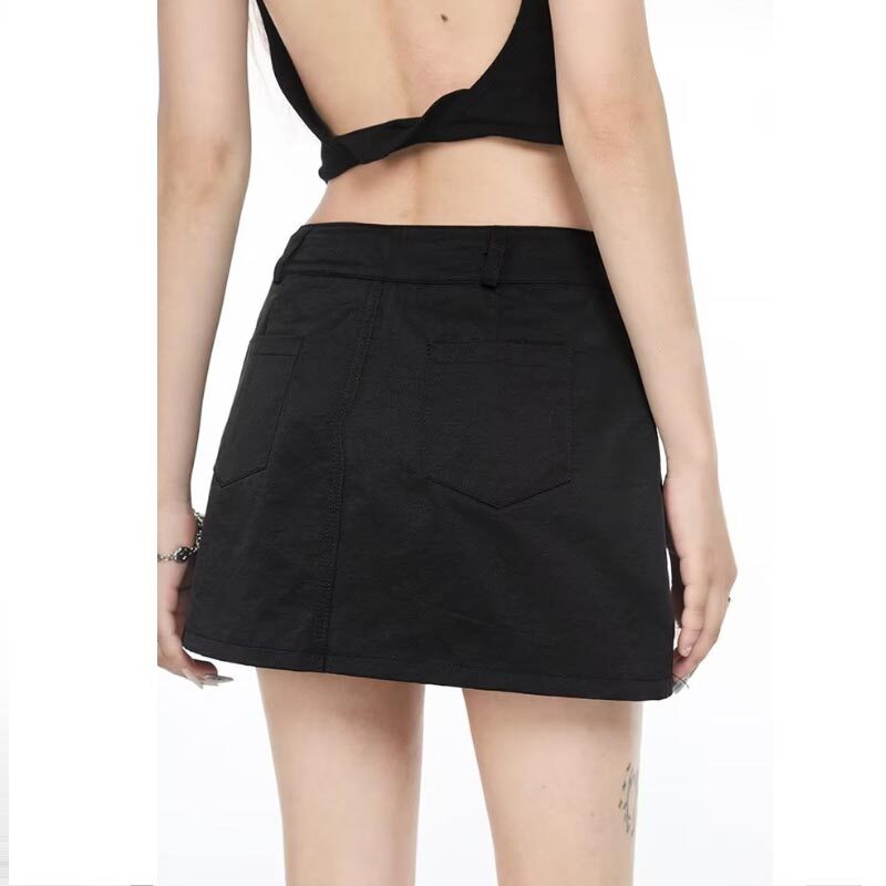 Women's Drawstring Skirts 2024 Summer Hot Girl Cargo Short Skirt Vintage Y2k Streetwear Korean Fashion Clothing Grey Black