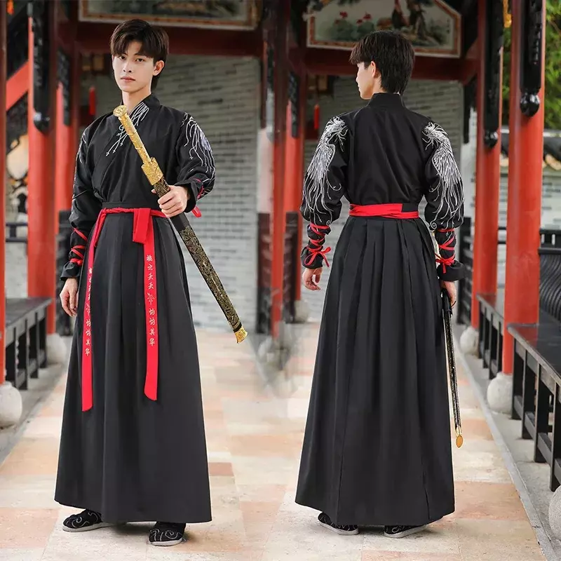 Vestido chinês tradicional Hanfu masculino, fantasia da dinastia Han, antiga roupa de espadachim, quimono masculino, terno Tang, tamanho grande, casal