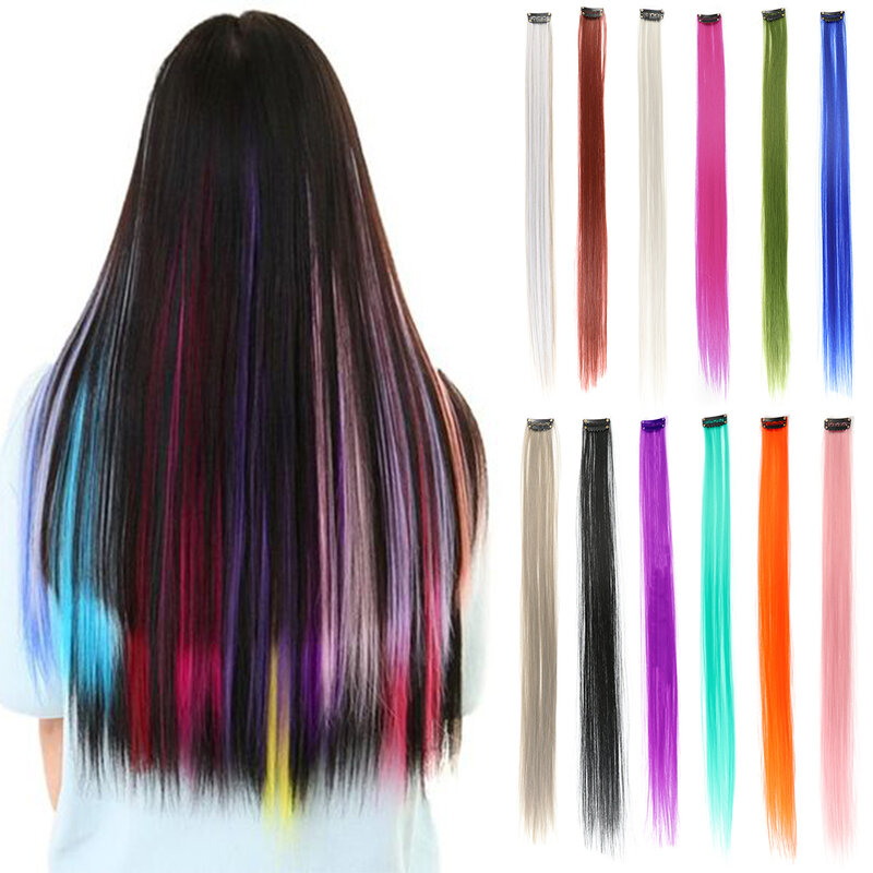 Синтетические удлинители волос HAIRSTAR, 25 цветов, цельные удлинители волос с зажимом, прямые цветные синие розовые для женщин