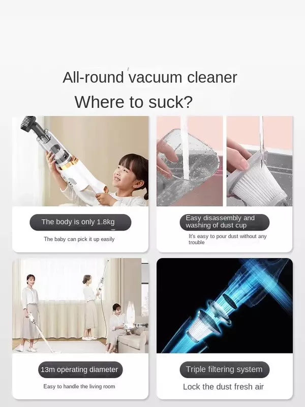 Vacuum cleaner for household use, wireless, small, large suction, handheld, high-power small dog suction and mop all-in-one