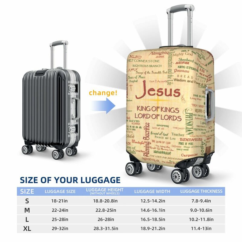 パーソナライズされたスーツケースカバー、jesus bibblallicリンク、宗教的、ホールドオン、フランジ、荷物保護、18〜32インチ