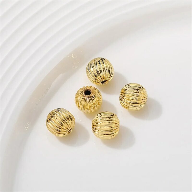 14K Gold Pumpkin Pattern Beads Lantern Beads Watermelon Beads Handmade DIY Crafted Bracelet Bead Jewelry Materials Accessories