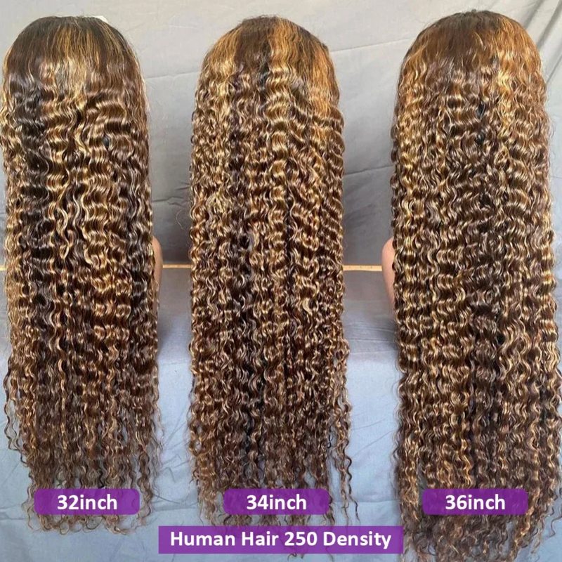 Perruques de cheveux humains bouclés à vague profonde pour femmes, perruque avant en dentelle, couleur blonde à reflets, 13x6, 30 po, choix, en vente