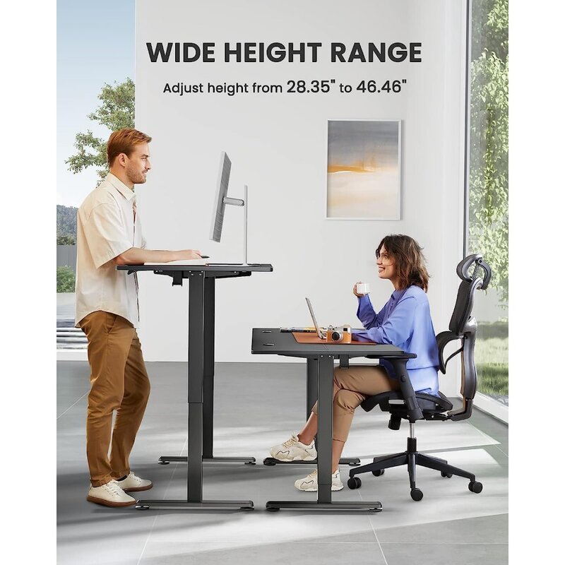 Регулируемый по высоте Электрический стоячий стол, 55x28 дюймов сидячий стол, компьютерный стол с памятью для дома и офиса (черный)
