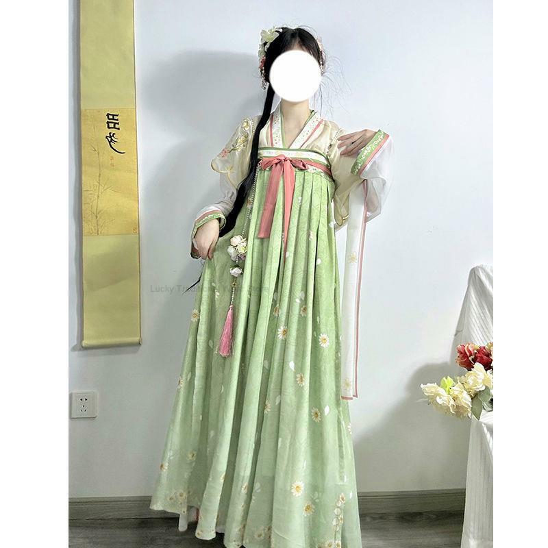 Hanfu ชุดเดรสสไตล์จีนดั้งเดิมสำหรับผู้หญิงเสื้อผ้าวินเทจหรูหราสไตล์ตะวันออกใหม่ฤดูใบไม้ผลิ