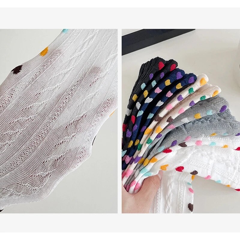 5 Finger Socks Women Girl Cotton 3D Jacquard Vintage Cute Love Colorful Soft Elastic Sweat-Absorbing Toe Happy Socks 4 Seasons