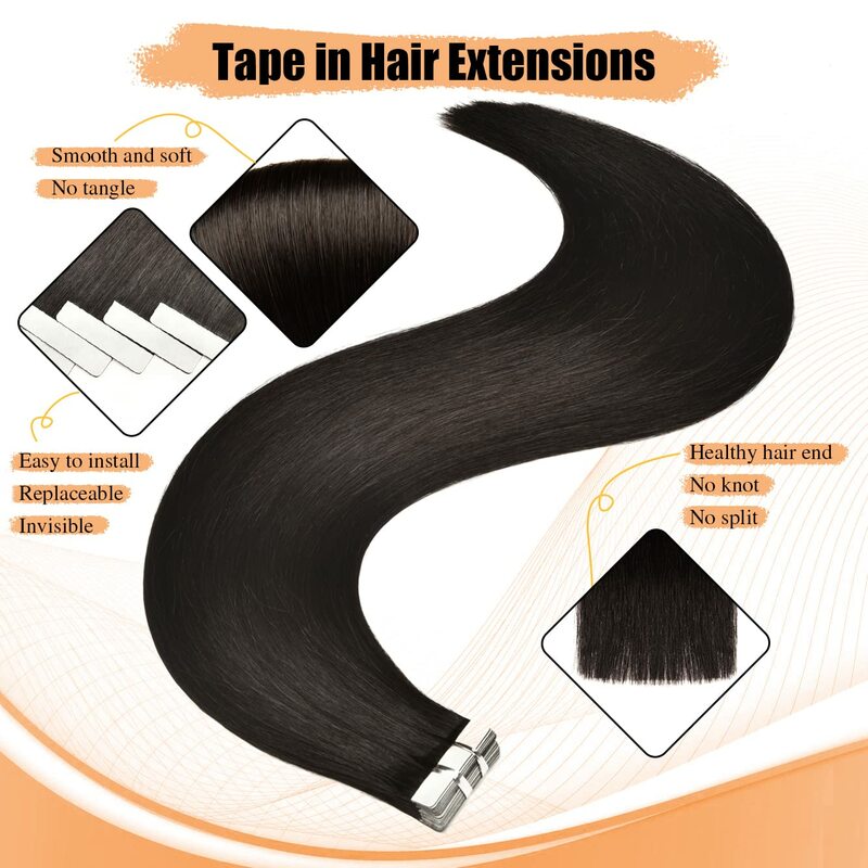 エクステンションの本物の人間の髪の毛のテープ、ストレートヘア、自然な色、26インチ、20個、50g