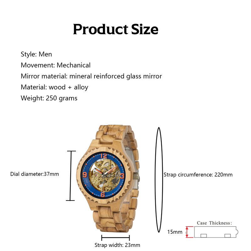 Jam tangan pria mekanis kayu, jam tangan Analog otomatis Skeleton, jam tangan bisnis Punk personalisasi untuk Boyfriend/Frien