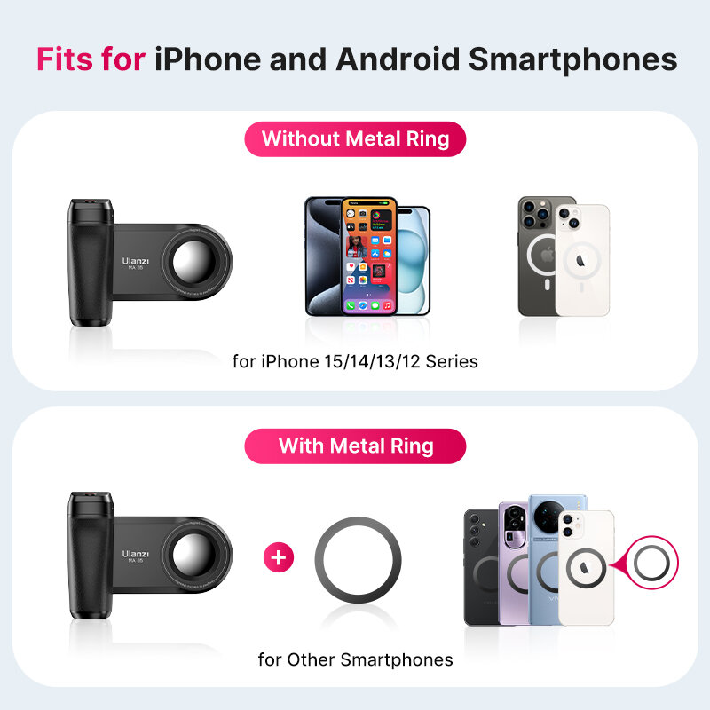 Ulanzi MA35 MagSafe migawka Bluetooth aparat w smartfonie uchwyt rękojeści stabilizator do Selfie pionowa pozioma fotografowanie telefonu