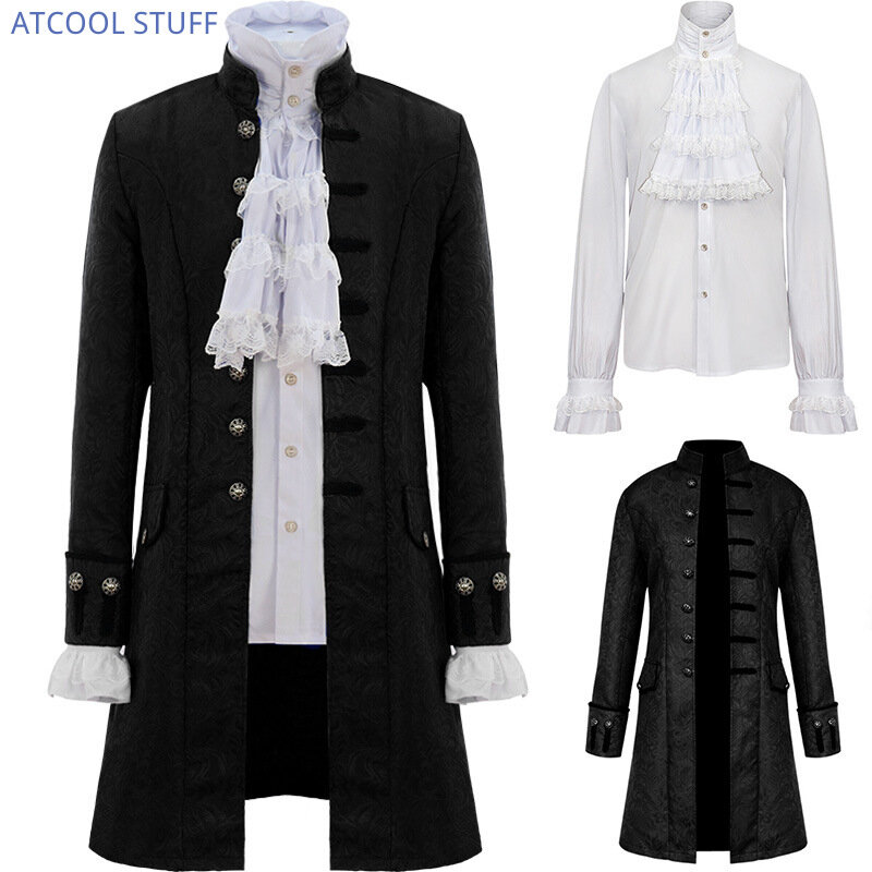 Mantel/Kemeja Steampunk Pria Mantel Pangeran Antik Jaket Renaisans Abad Pertengahan Kostum Cosplay Gaya Victoria