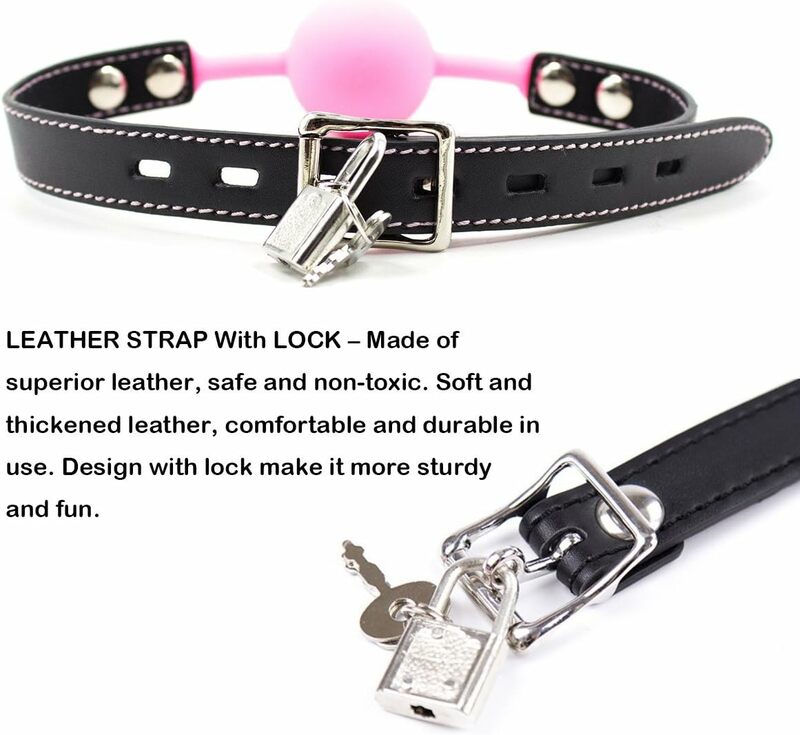 SM Silicone Ball Gag with Lock Leather Strap BDSM Adult Sex Toys Bondage Kit Restraints Play