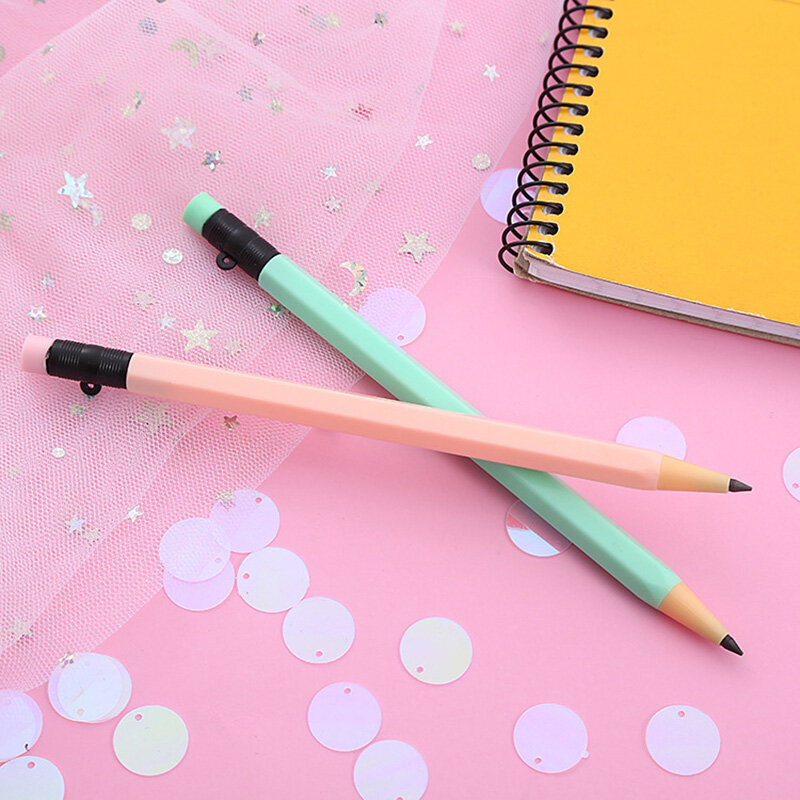 쓰기용 블루 핑크 영원한 연필, 단색 인피니티 연필, 샤프펜 필요 없음, 문구 용품 선물, 2 개
