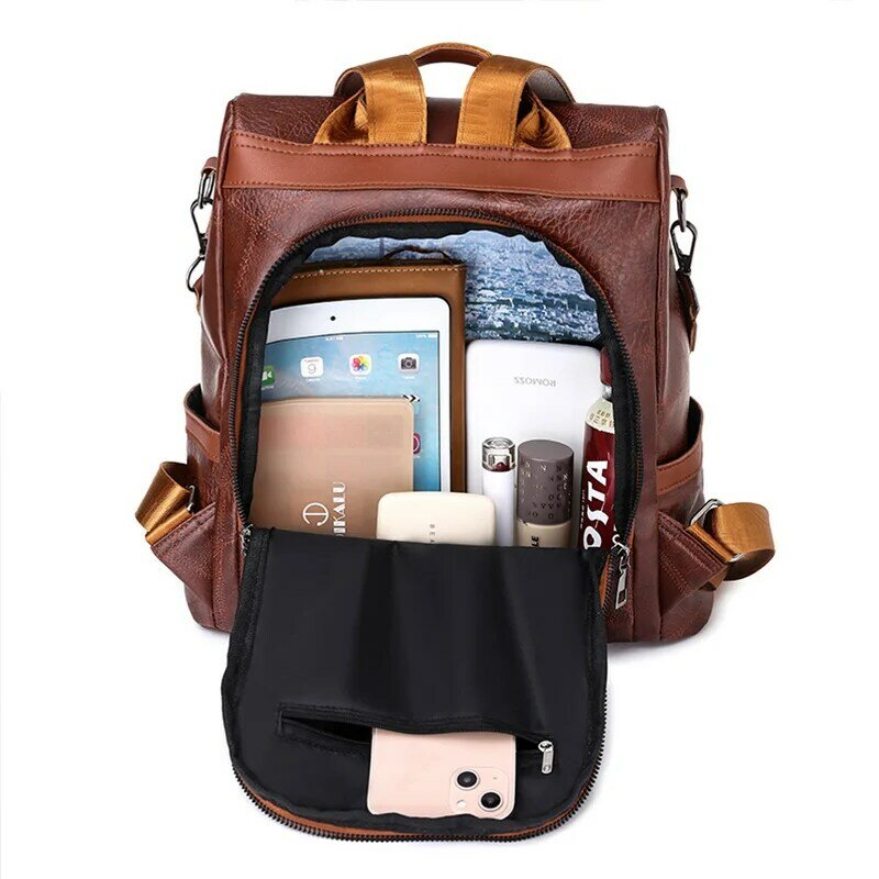 Shoulder Large Soft Leather Capacity, Women's Bag, Women's Backpack, Fashionable Retro S, Anti Shake Y2k Simple Casual New