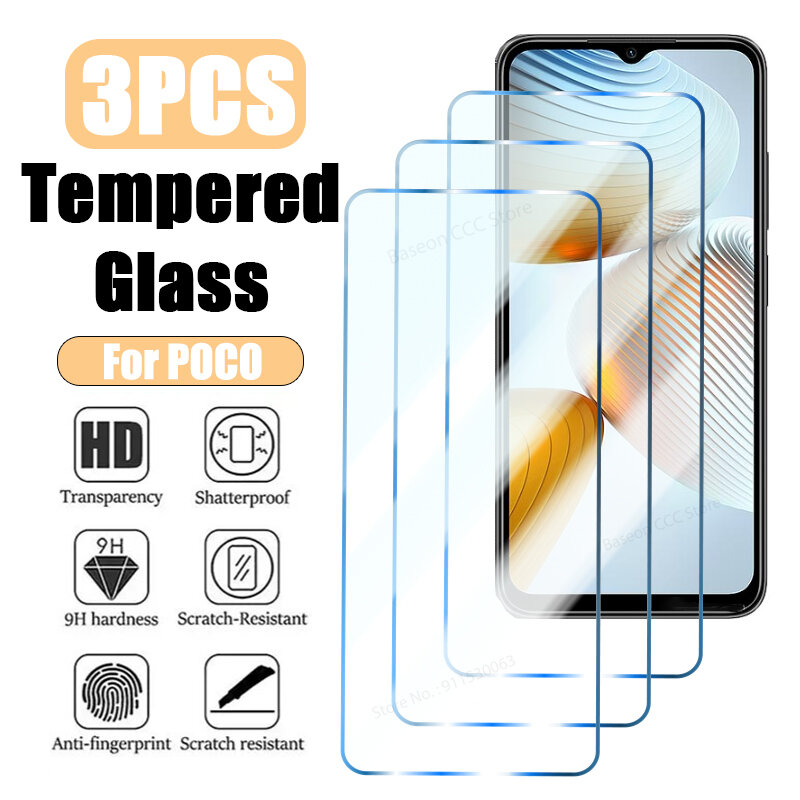 3 pezzi di vetro temperato per POCO F5 X5 Pro F4 GT X4 X3 M4 M3 Pro 5G X3 NFC F3 proteggi schermo per Poco X4 X3 GT M5 M5S F2 Pro Glass