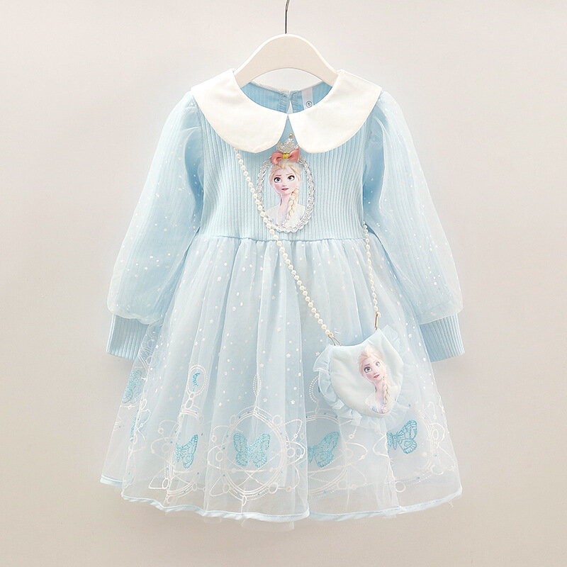 2024 Nowa sukienka Disney Elsa Princess Dress Baby Girls Dress Kids Dress Party z długim rękawem dla dzieci Frozen Formalna sukienka wieczorowa 2-8Y