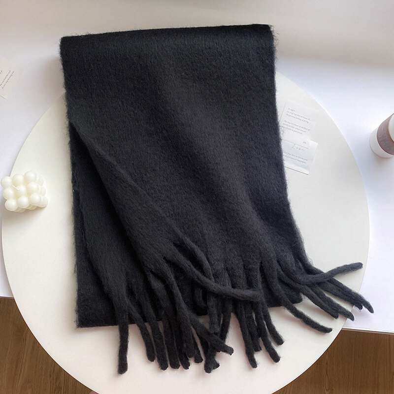 Lenço de caxemira grosso monocromático para mulheres, cobertor grande de lã, xale quente, lenços femininos, pashmina, inverno, 2024