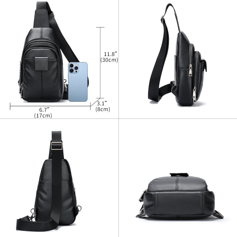 New high-end versatile shoulder bag multi-functional sports waterproof soft leather bag large capacity chest crossbody bag