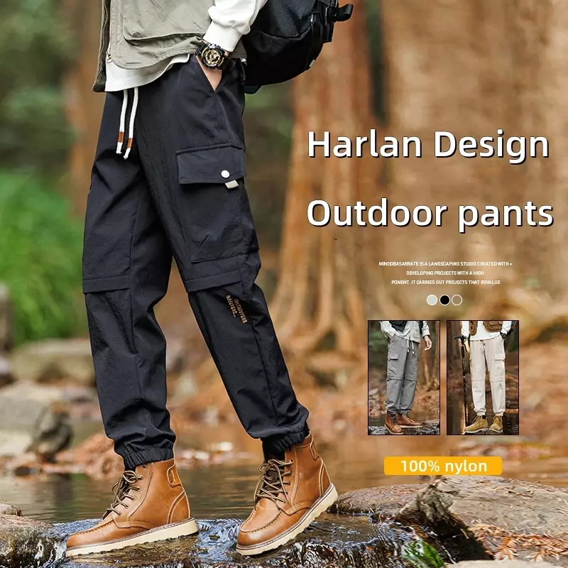 Calça Harlan reta solta para homens, tecido impermeável, calça de carga respirável, calça ao ar livre de rua, casual e neutra, nova