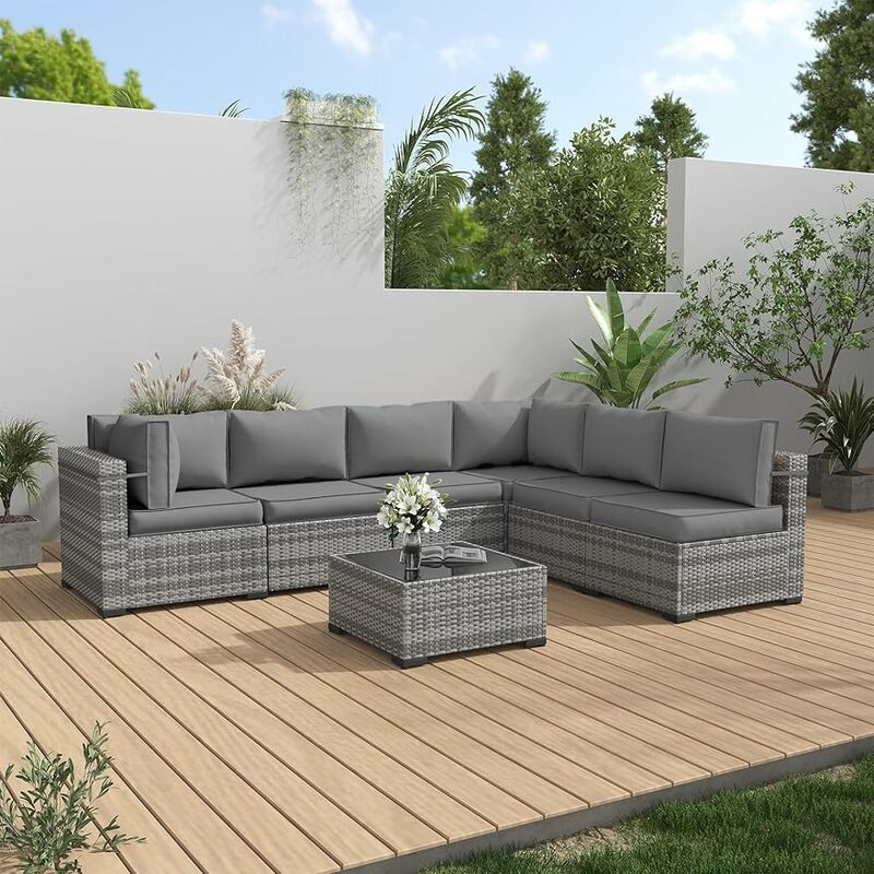 Set di mobili da giardino, Set di divani per mobili da esterno in vimini per Patio, divano componibile per esterni con copertura per mobili da giardino