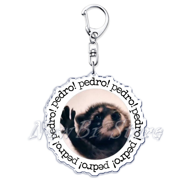 Cute Dancing Pedro Raccoon Meme Acrylic Keychains Ring for Accessories Bag Pendant Key Chain Jewelry Fans Gifts