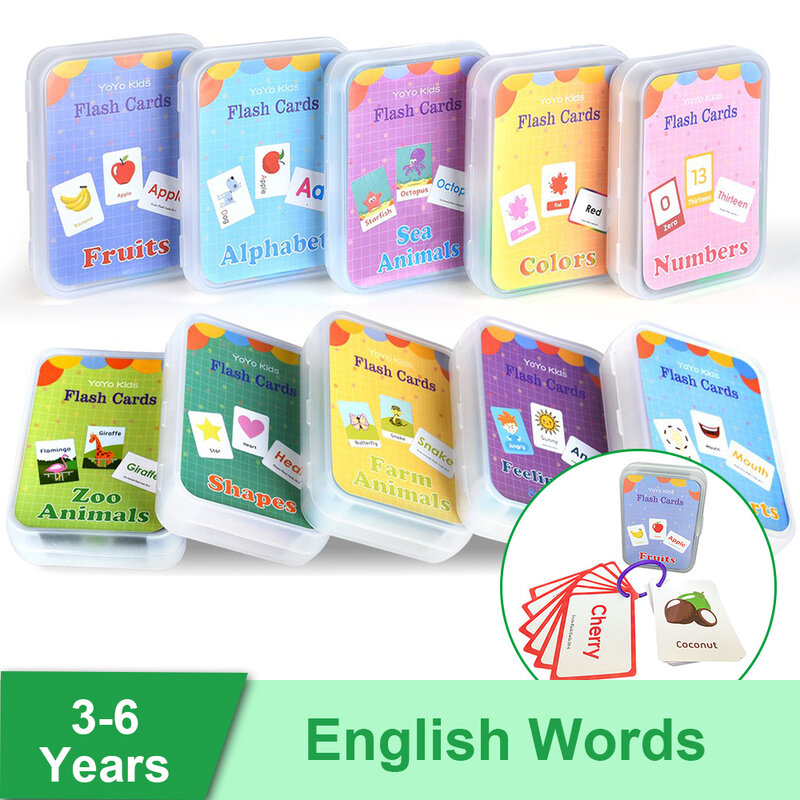 Palavras em Inglês Flashcards para Crianças, Cartões de Iluminação, Brinquedos Educativos, Ajudantes Montessori, 3-6 Anos